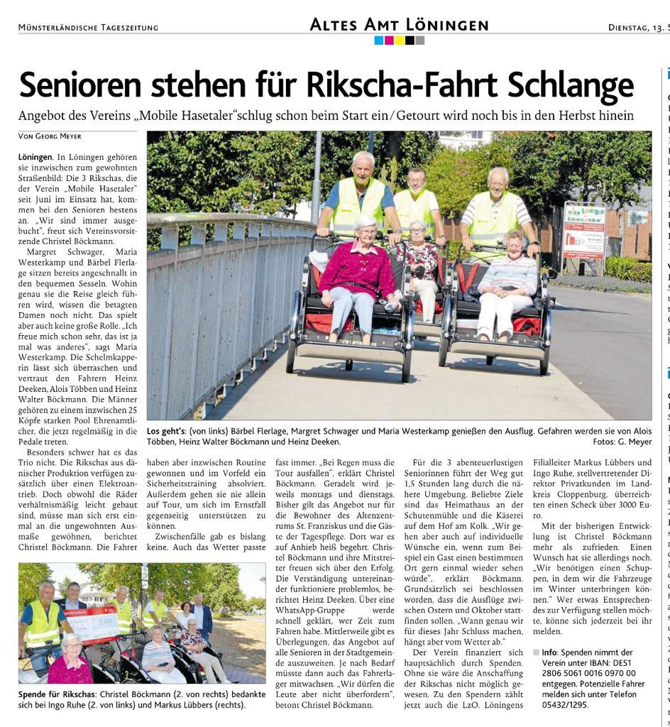 Senioren stehen für Rikscha-Fahrt Schlange